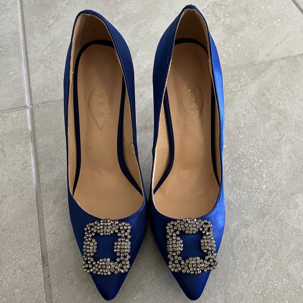 Blue satin heels
